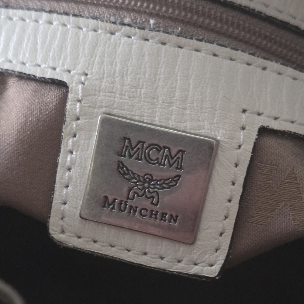 MCM Brown Monogram Satchel with Cream Trim - Picture 9 of 15